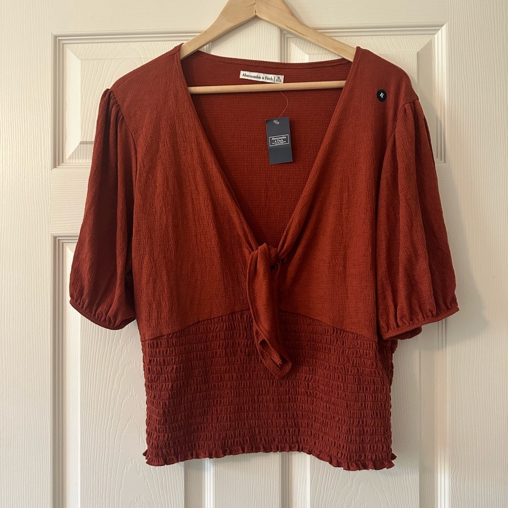 Abercrombie & Fitch Puff Sleeve Smocked Tie Front Top SZ XLG